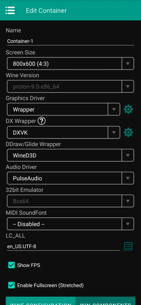 winlator ludashi Settings for container